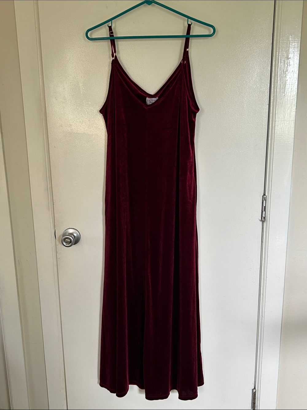 Goddess Gown Velvet Maxi Slip Dress in Deep Crimson with Adjustable Straps